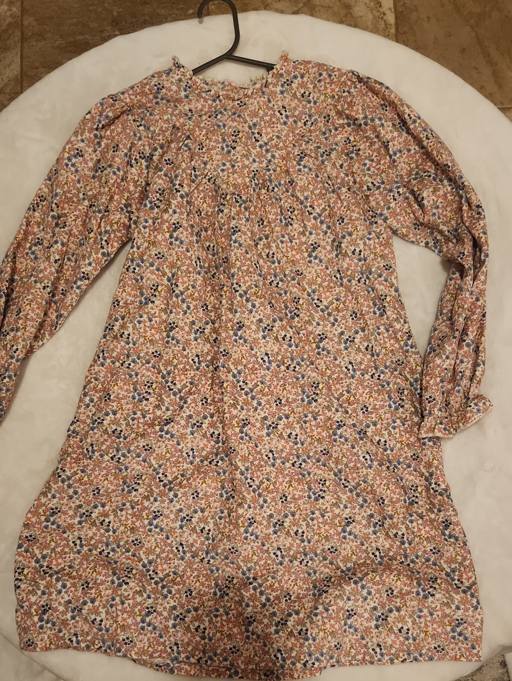 Girls' Floral Long-Sleeve Smock Dress in Blush Multi